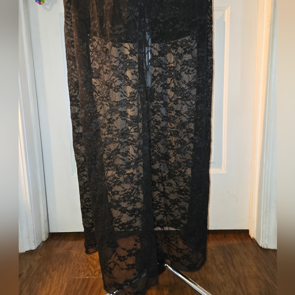 Wild Fable Black Maxi Semi Backless Lace Dress With Slit Medium - Picture 4 of 8